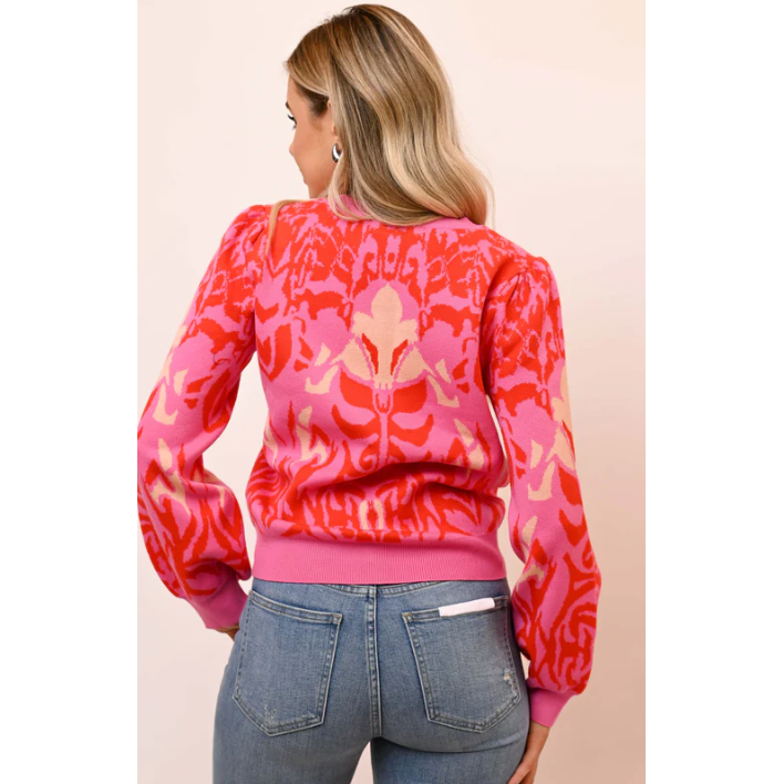 VOY Long Sleeve Printed Sweater Top
