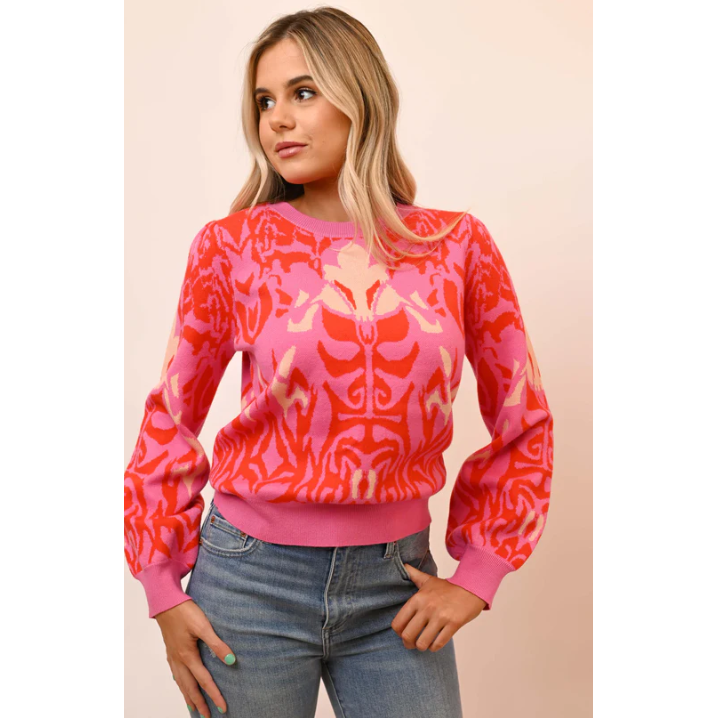 VOY Long Sleeve Printed Sweater Top