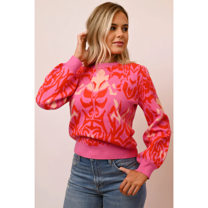 VOY Long Sleeve Printed Sweater Top