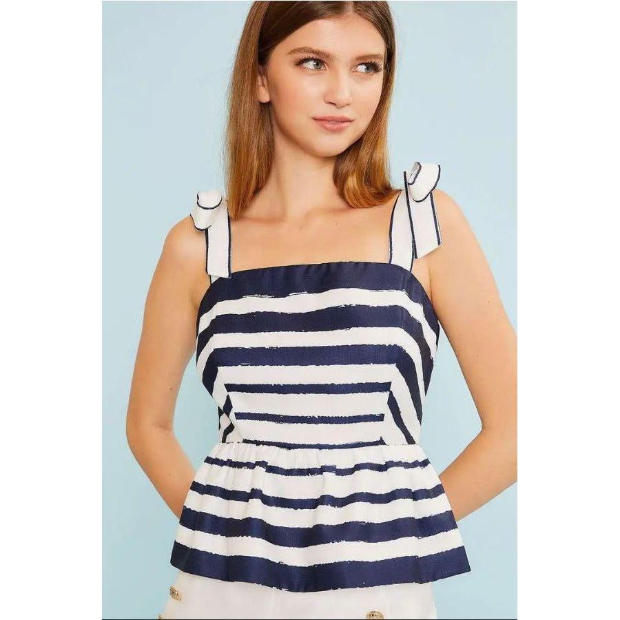 Sailor Yacht White/Navy Stripe Peplum Top