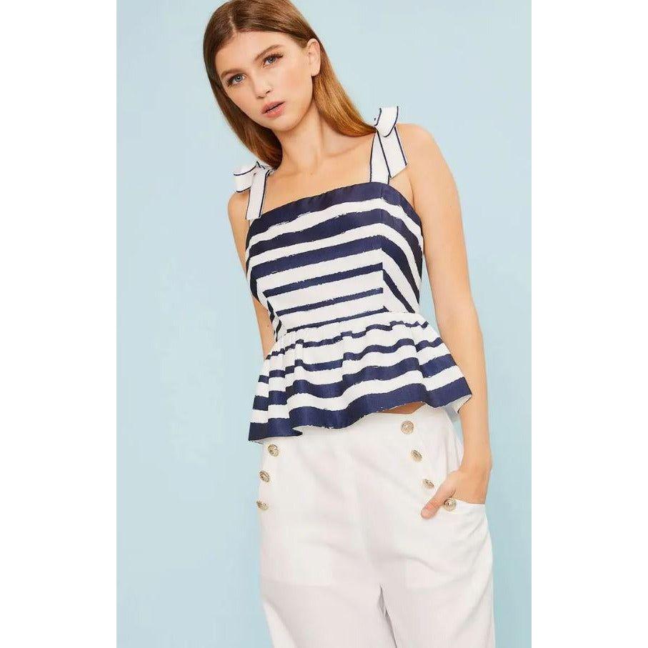 Sailor Yacht White/Navy Stripe Peplum Top