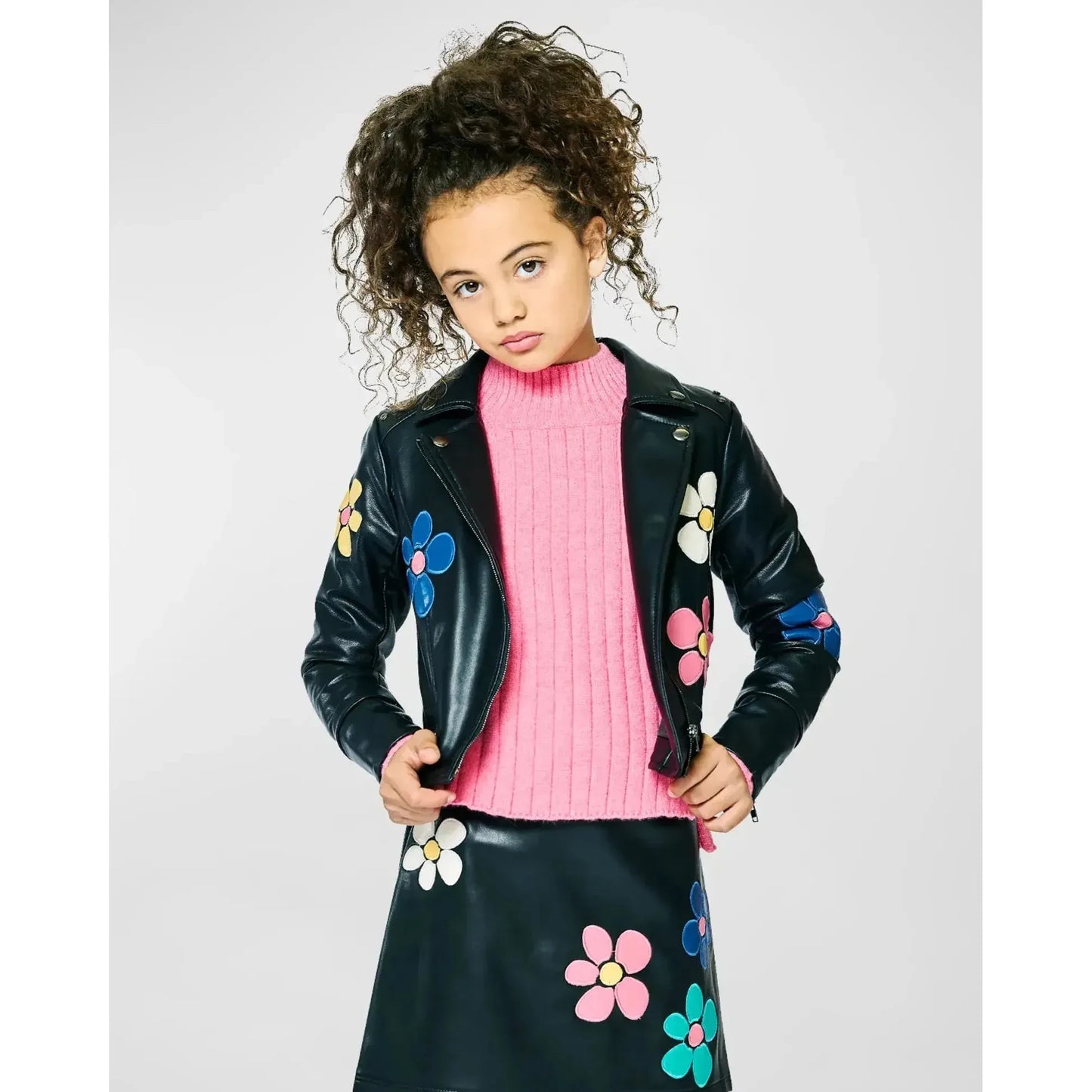 Hannah Banana faux leather skirt with multicolor flowers