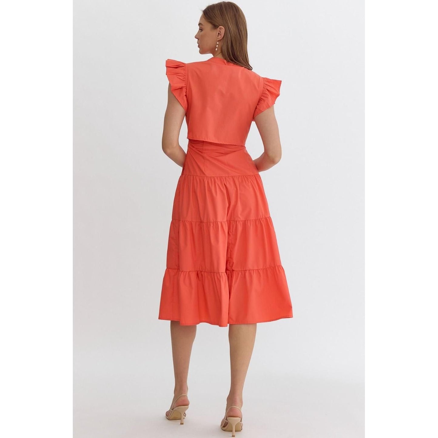 Coming Back For You Red Orange Tiered Midi Dress