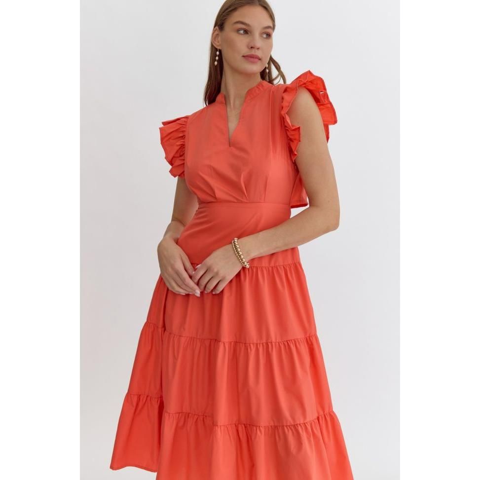 Coming Back For You Red Orange Tiered Midi Dress