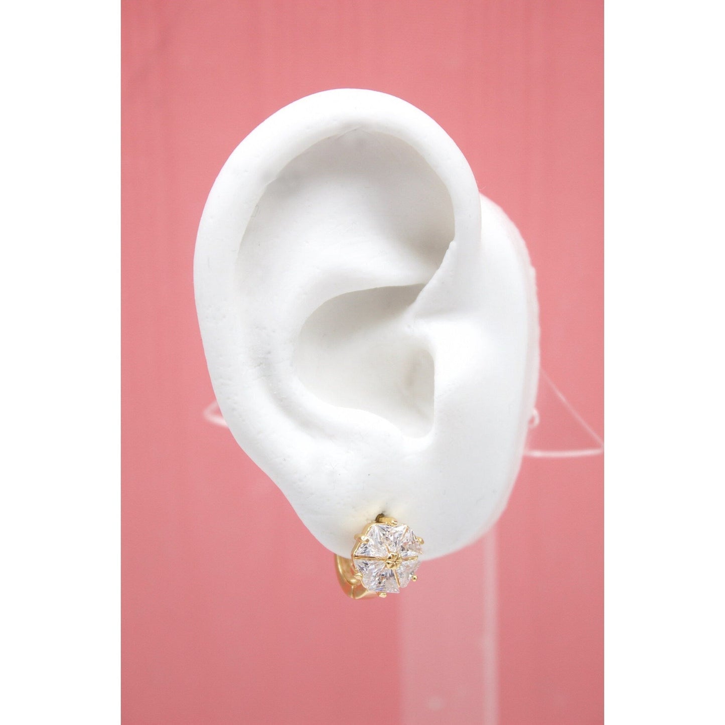Suzy L 18K Gold Filled Cubic Zirconia Flower Stud Huggie Earrings