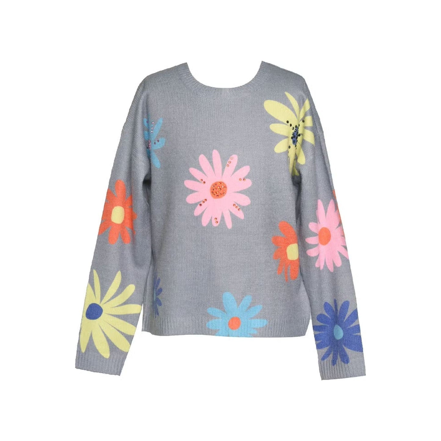 Hannah Banana Girl's Embellished Graphic Flower-Print Sweater