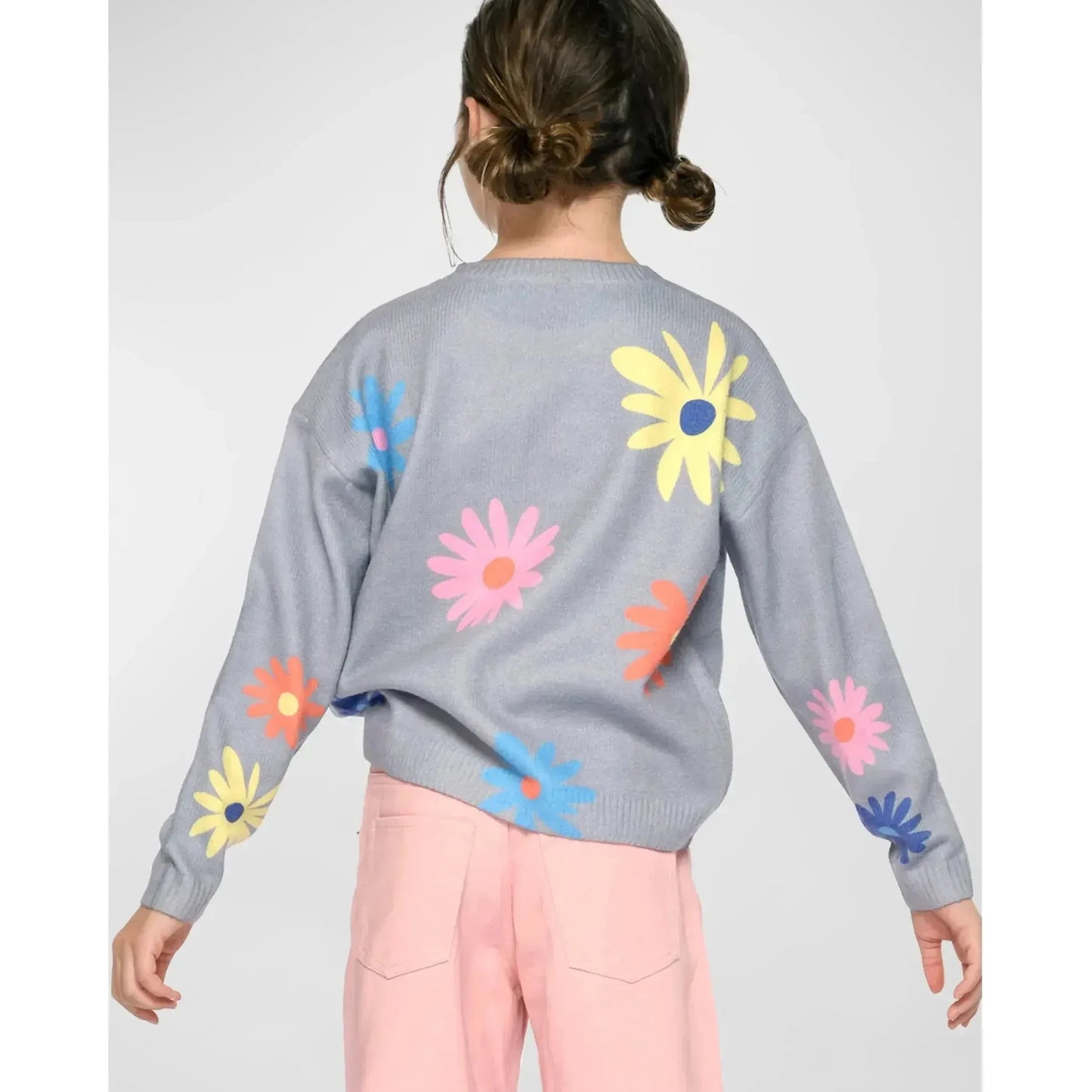 Hannah Banana Girl's Embellished Graphic Flower-Print Sweater
