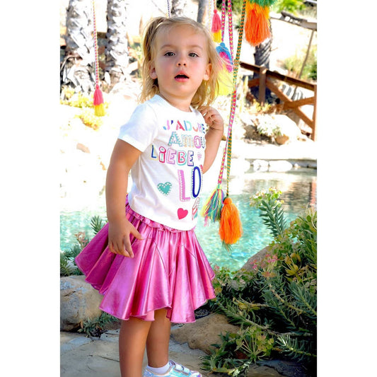 Hannah Banana Pink Metallic Godet Skater Skirt