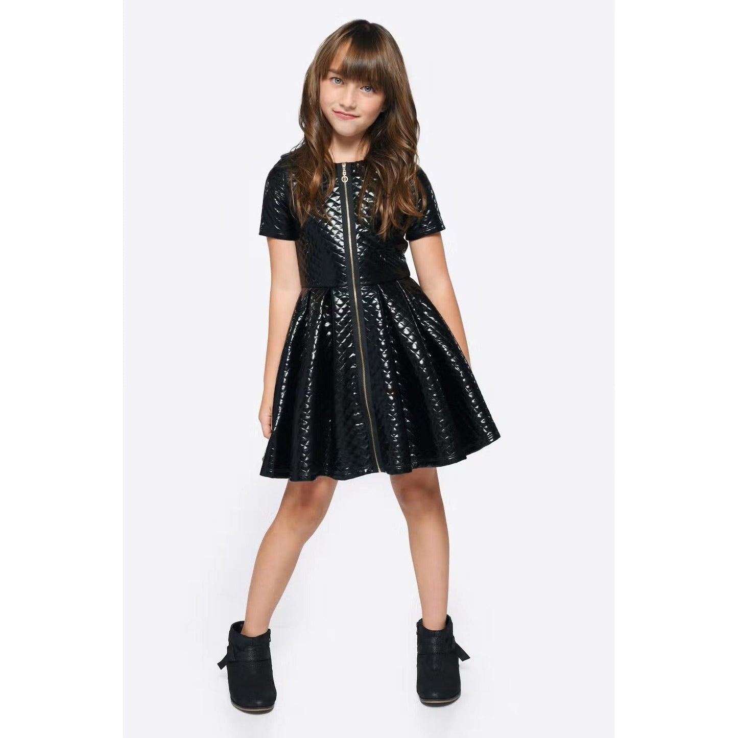 Hannah Banana Quilted Dress with Double Zip Detail