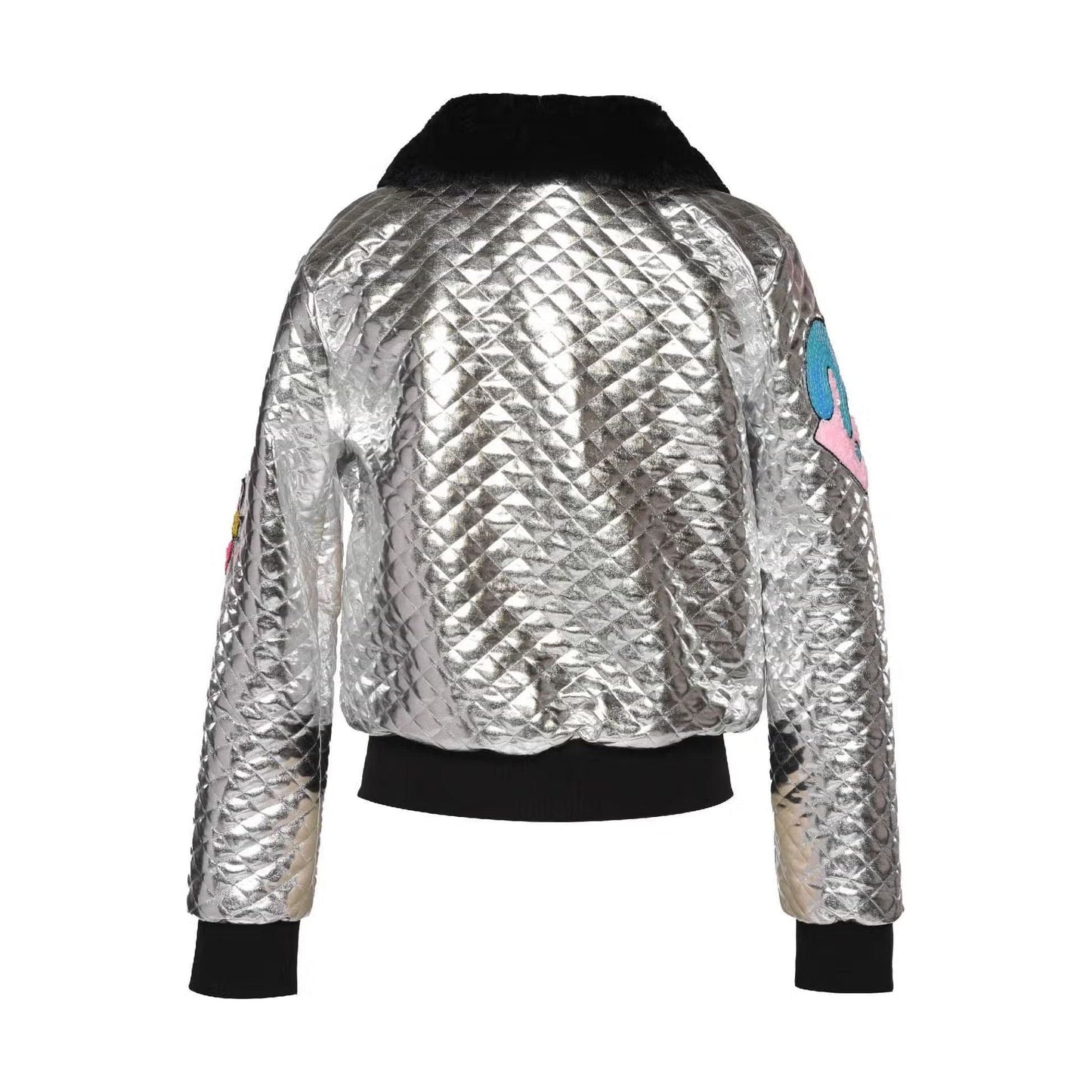Baby Sara Clothing Quilted Patch Jacket with Fur Collar