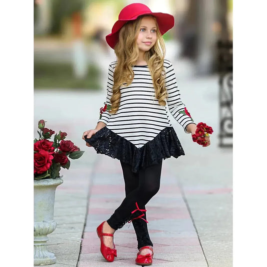 Mia Belle Girls How Romantic Lace Trim Tunic & Legging Set