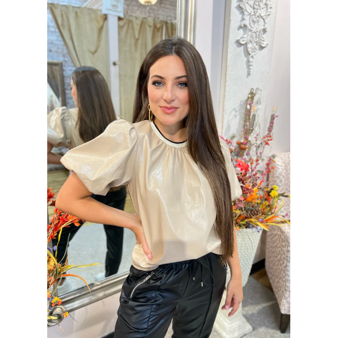 Scarlet Faux Leather Puff Sleeve Leather Top