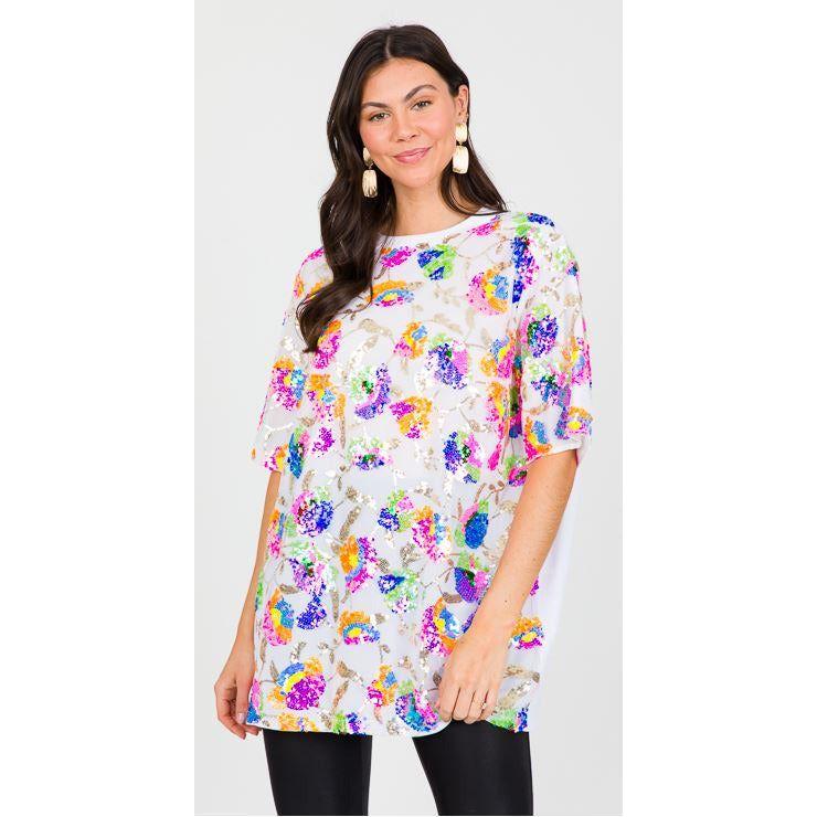 Floral Flair Sequined Tunic Dress