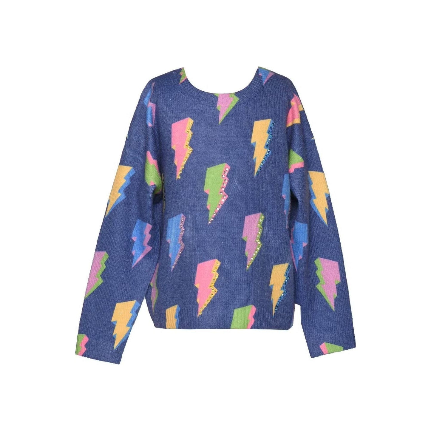 Truly Me Kid's Embellished Lightning Bolt Crewneck Sweater