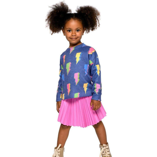 Truly Me Kid's Embellished Lightning Bolt Crewneck Sweater