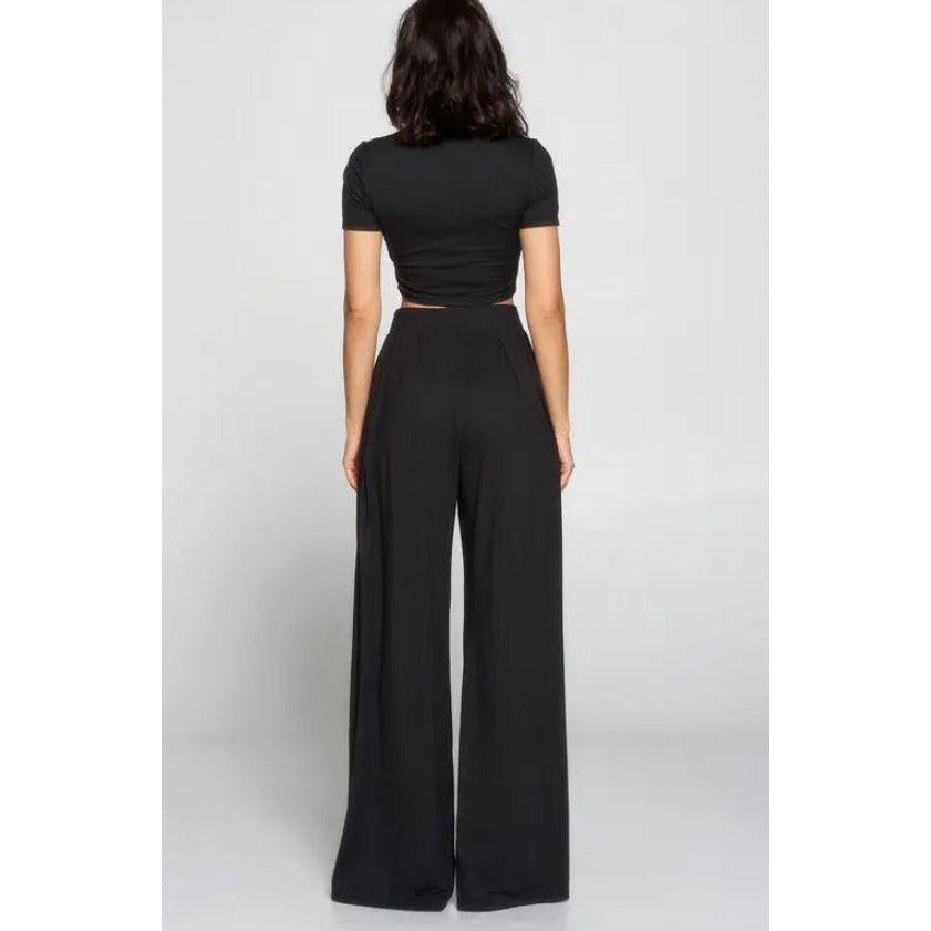 Crop Top And Wide Leg Palazzo Pants Set