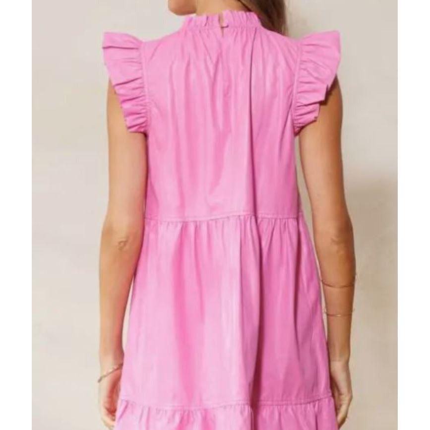 Nina Flutter Vegan Leather Mini Dress Pink