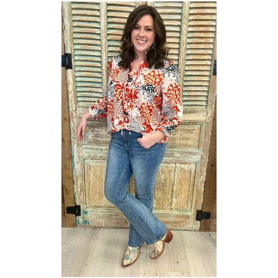 Jofifil Bloomin Burnt Orange Ruched Sleeve Top