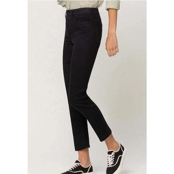 Lavender Vervet Black Washed High Rise Hidden Button Up Straight Ankle