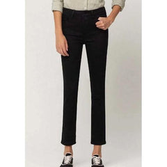 Antique White Vervet Black Washed High Rise Hidden Button Up Straight Ankle