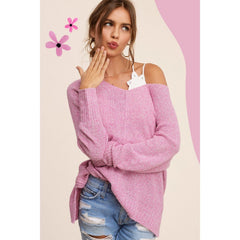 Light Gray Leena Periwinkle Knit Crew Neck Sweater
