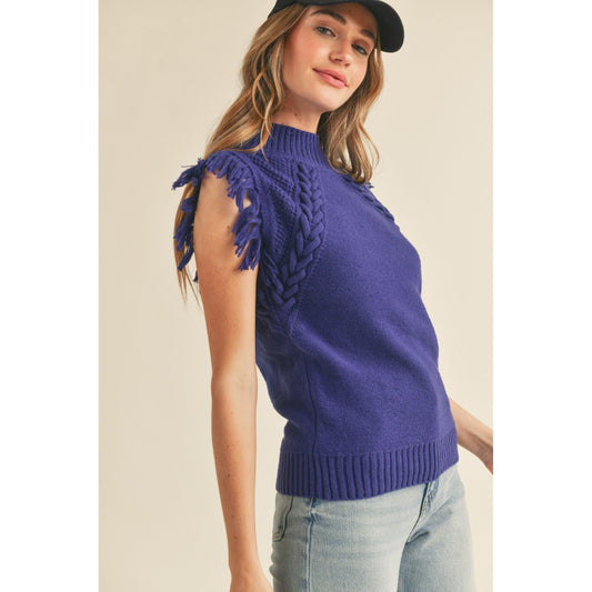 Chrissy Cable Knit Fringe Shoulder Sweater Vest