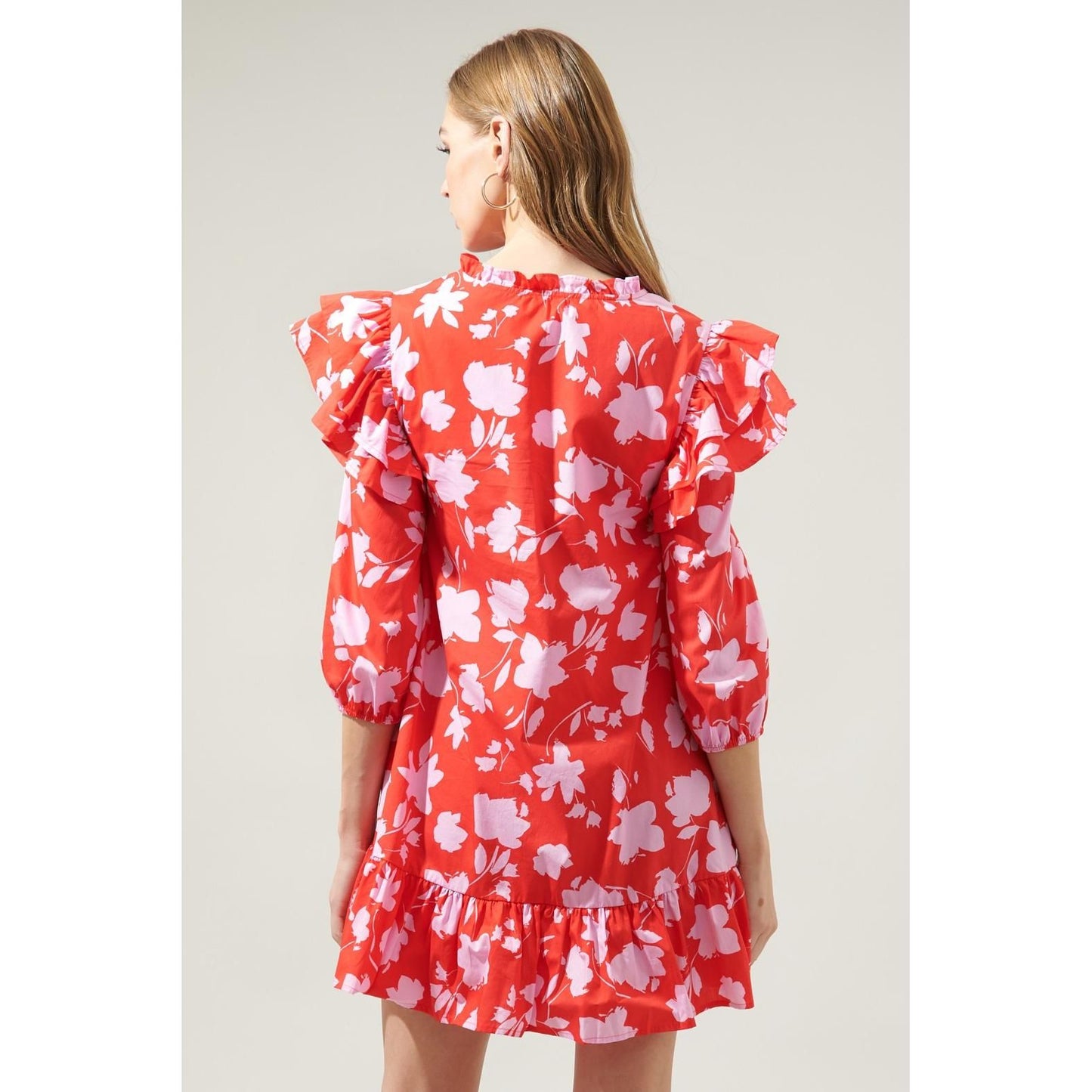 The Sammy Red Pink Floral Drop Waist Dress