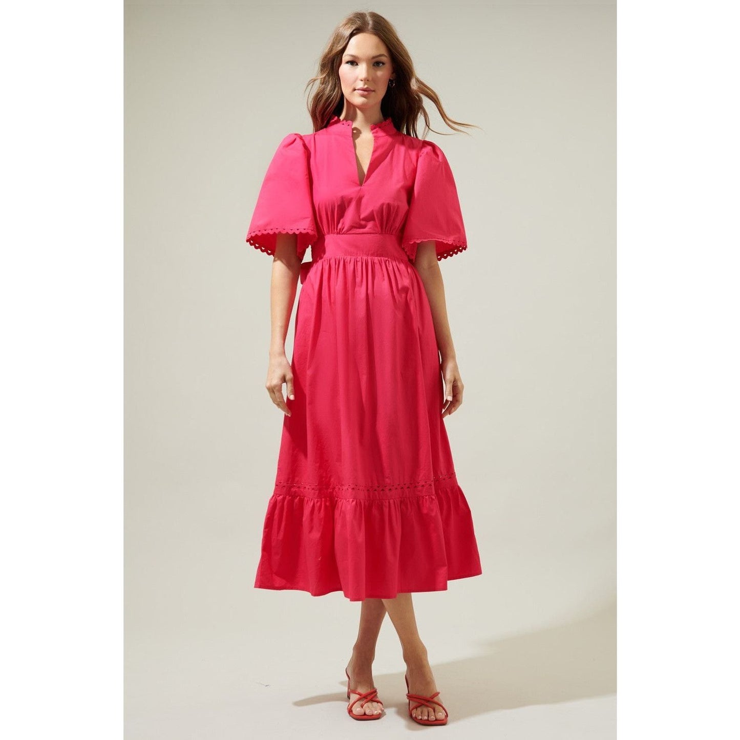 Sutton Poplin Midi Dress- Pink