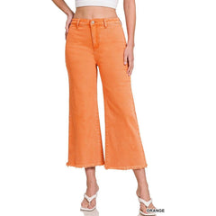White Smoke High Waist Straight Acid Wash Frayed Cutoff High Waist Jeans, BROWN
