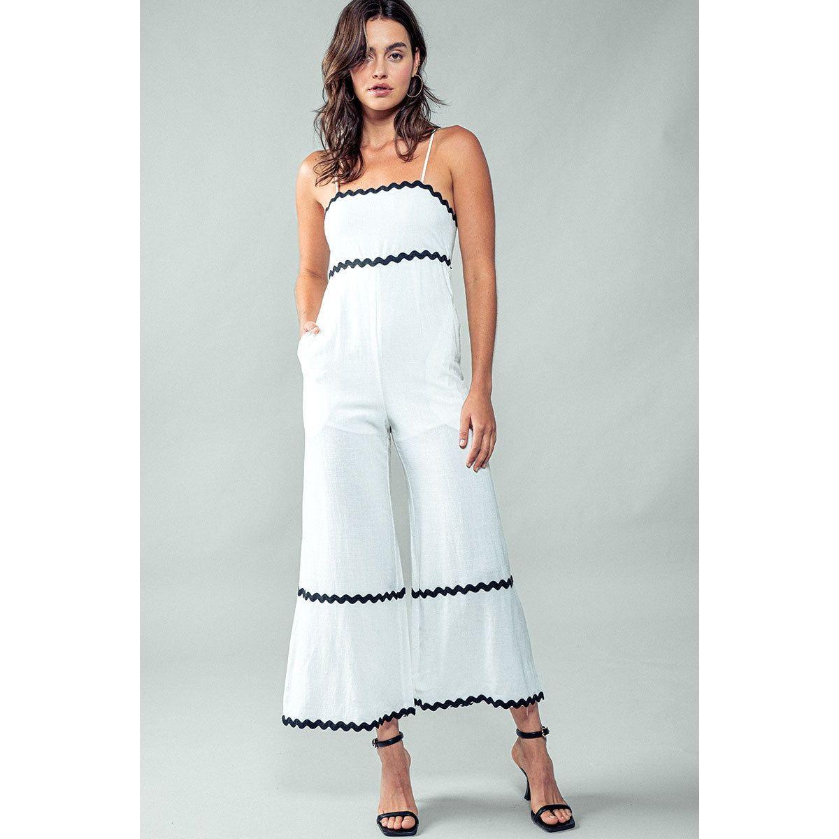 Ric Rac Detail Linen Jumpsuit