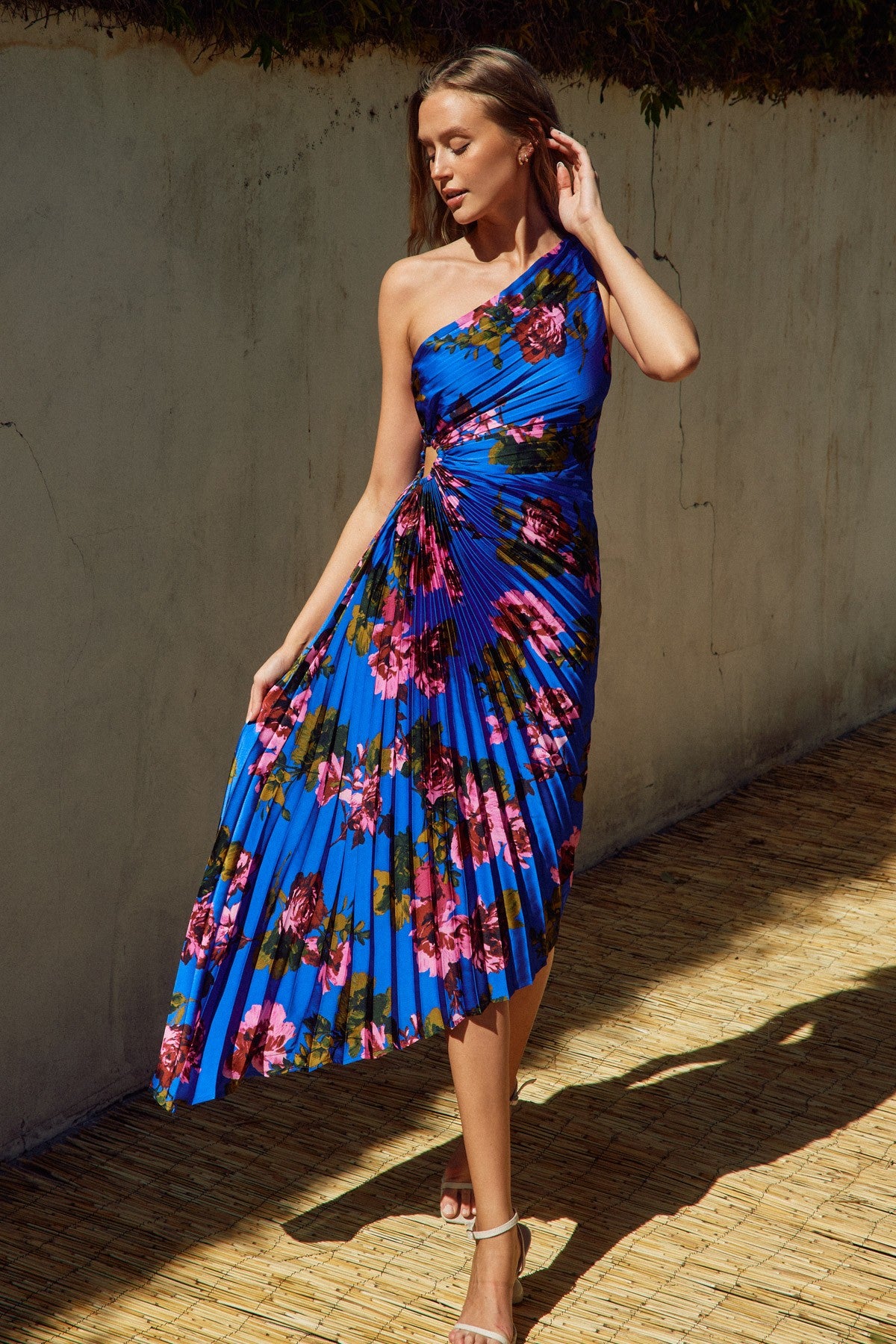 Modern Day Glam Printed One Shoulder Asymmetrical Maxi Dress