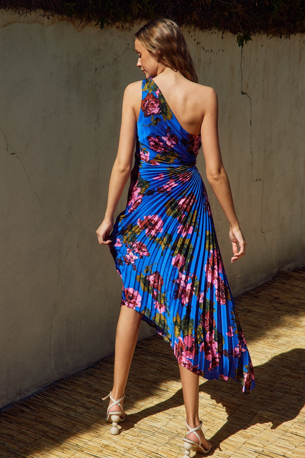 Modern Day Glam Printed One Shoulder Asymmetrical Maxi Dress