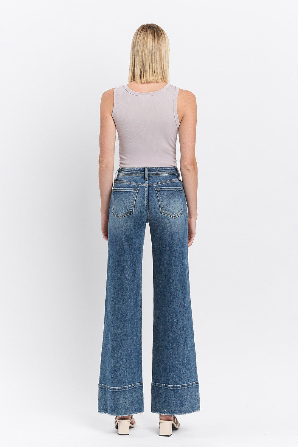 HIGH RISE CLEAN CUT RAW HEM WIDE JEANS