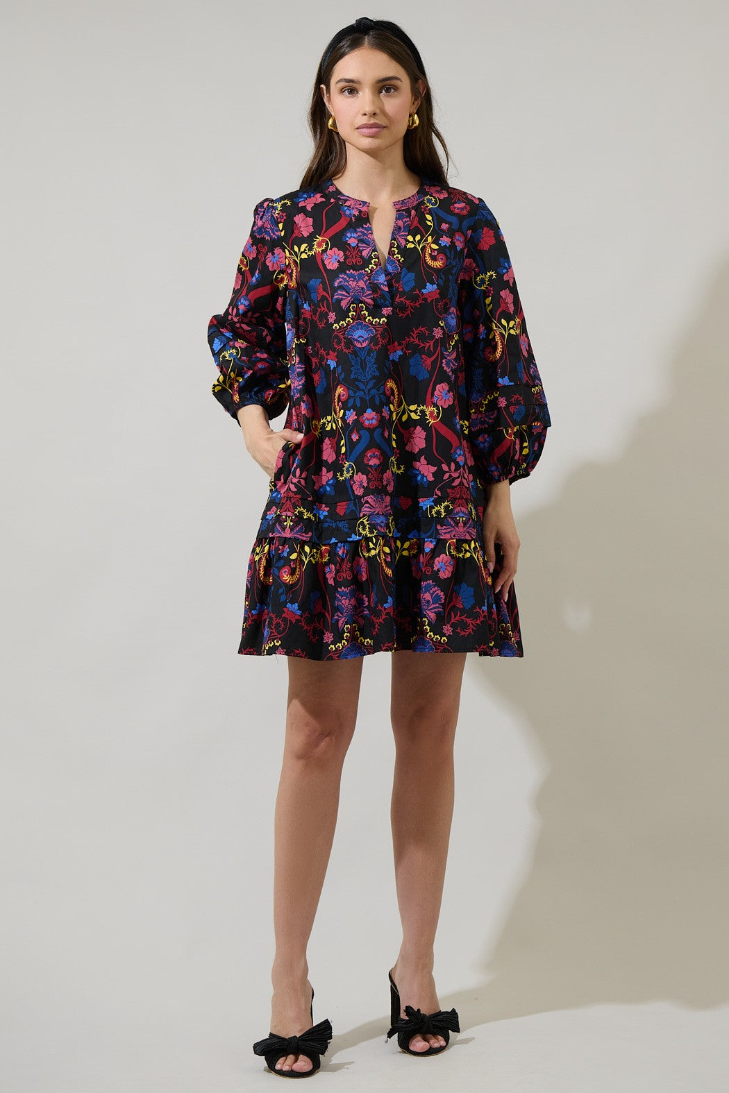 Palmero Midnight  Floral Ruffle Shift Dress