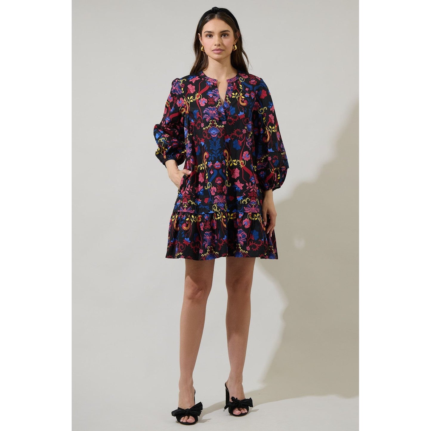 Midnight Palmero Floral Ruffle Shift Dress