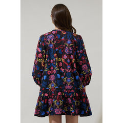 Gray Midnight Palmero Floral Ruffle Shift Dress