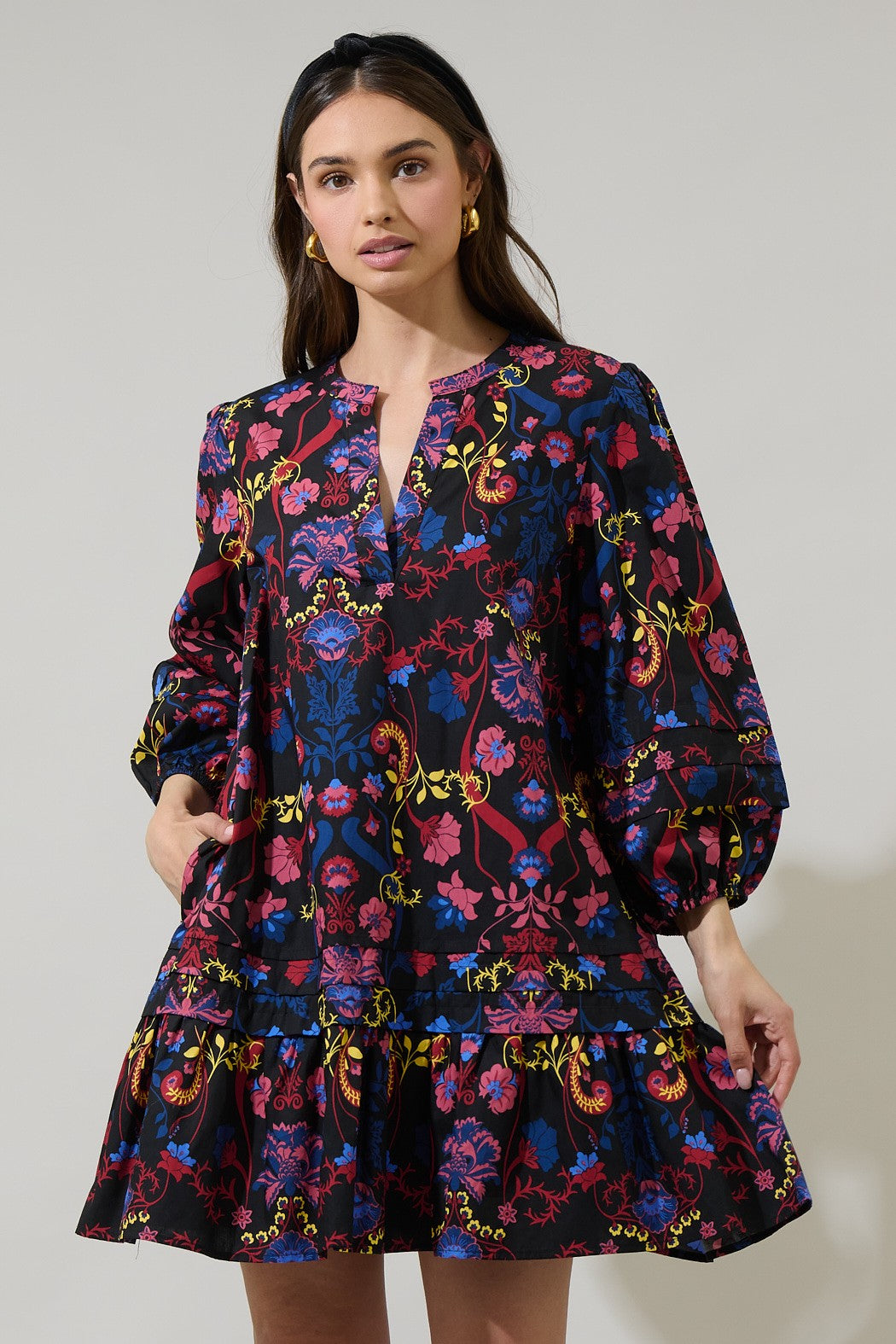 Palmero Midnight  Floral Ruffle Shift Dress