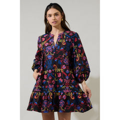 Gray Midnight Palmero Floral Ruffle Shift Dress