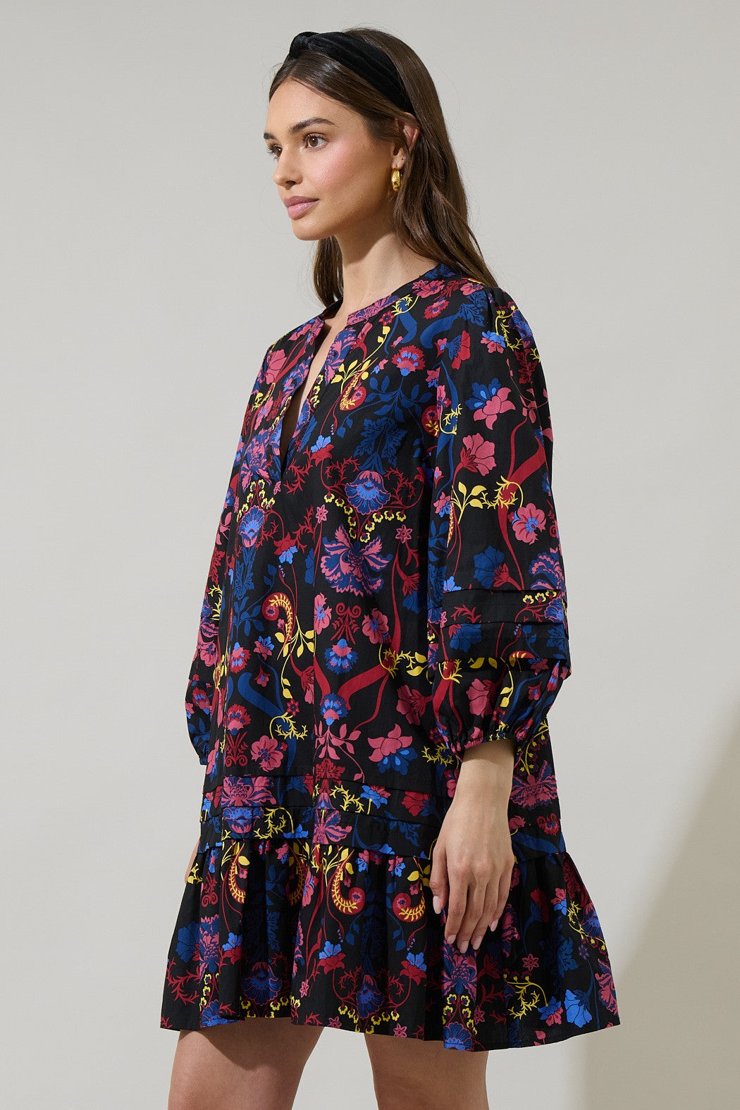 Palmero Midnight  Floral Ruffle Shift Dress