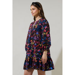 Gray Midnight Palmero Floral Ruffle Shift Dress