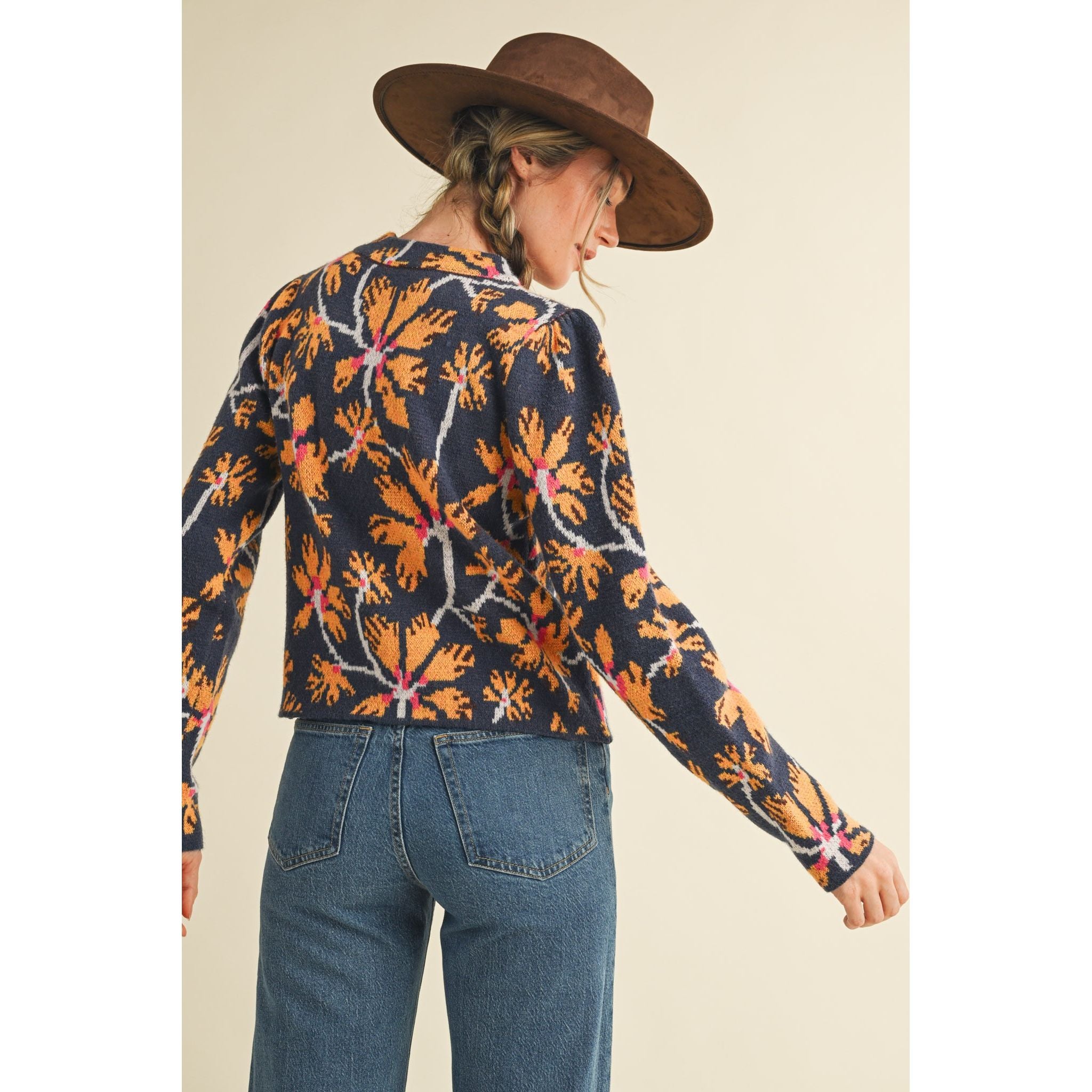Antique White Floral Mock Neck Sweater