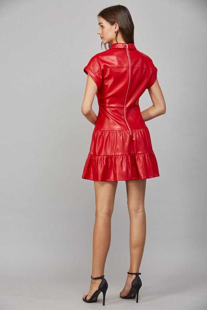 Faux Leather Twist Mini Pinch Dress