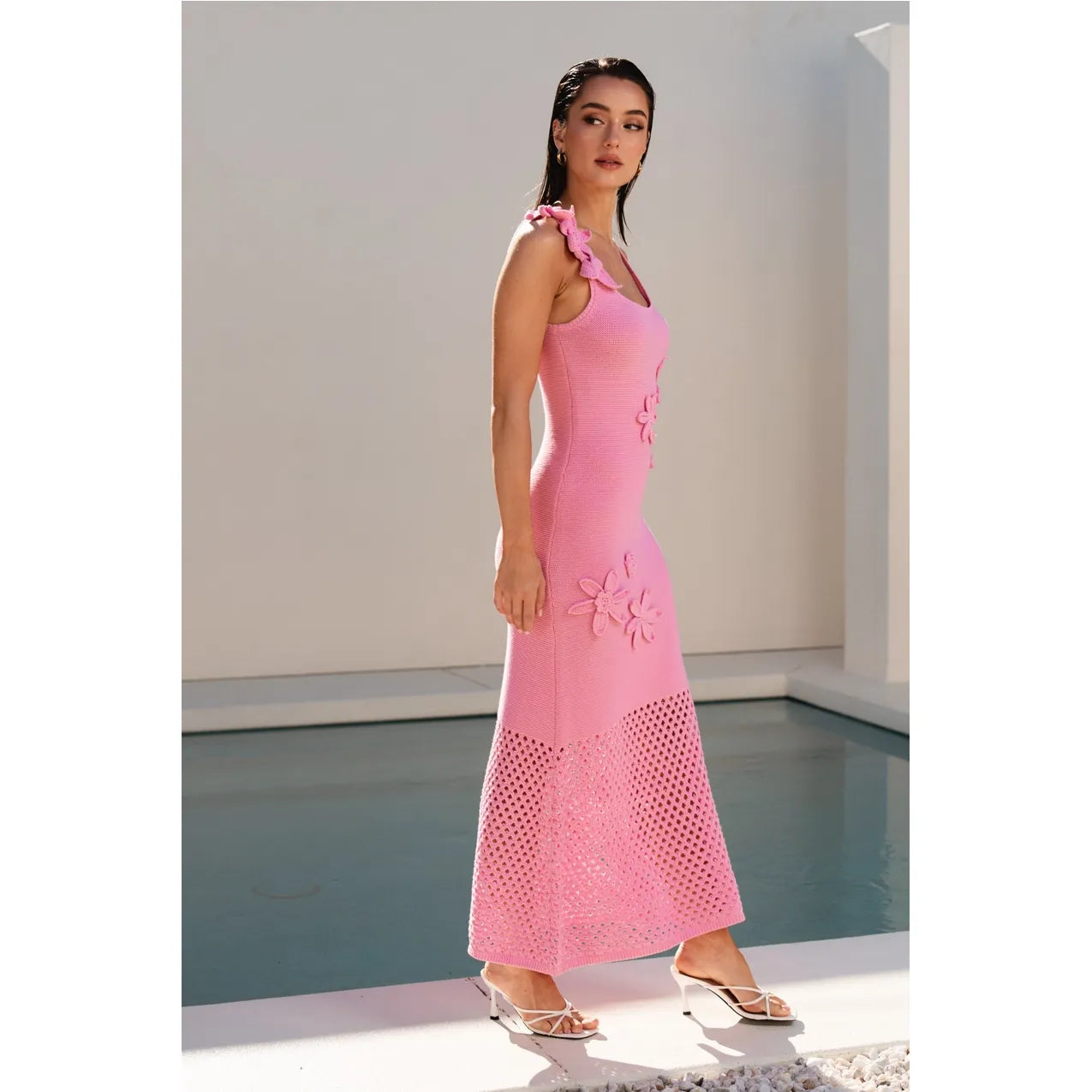Dark Gray Ramona 3d Floral Applique Knit Maxi Dress
