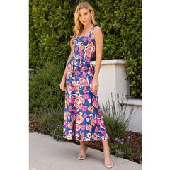 Dark Slate Gray Summer Fling Floral Smocked Maxi Dress