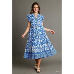 Slate Gray Umgee Tiered Midi Dress with Ruffled Sleeves