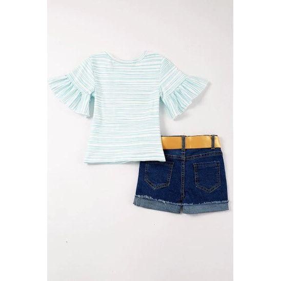 Back to School Rainbow Apple Girl Denim Short Set