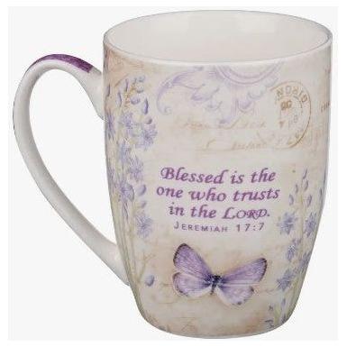 Blessed Purple Butterfly Coffee Mug - Jeremiah 17:7