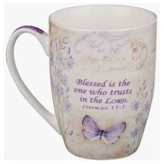 White Smoke Blessed Purple Butterfly Coffee Mug - Jeremiah 17:7
