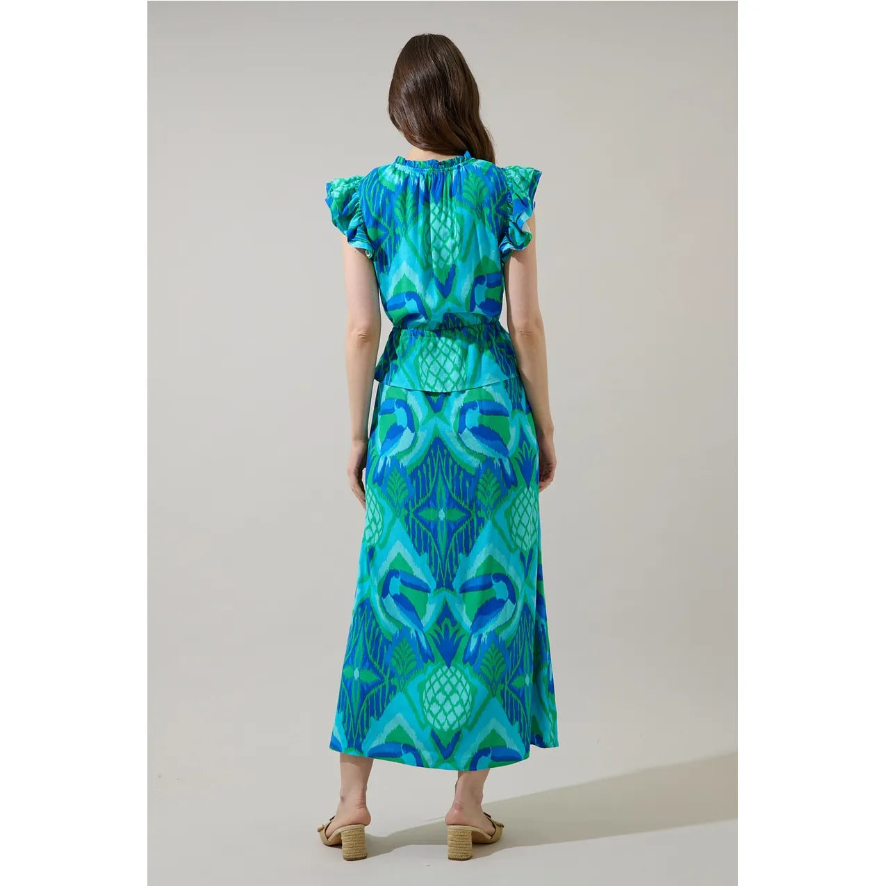Blissy Tropical Astra Ruffle Maxi Dress
