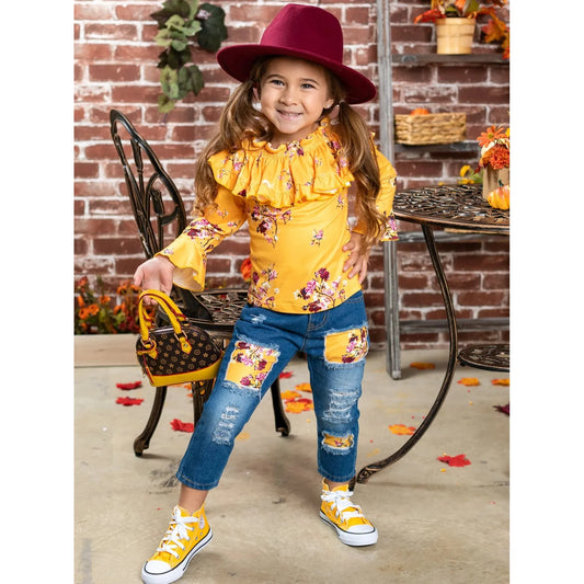Mia Belle Girls Bloom Girl Patched Jeans Set